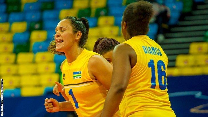 Brazilians Aline Siqueira (left) and Moreira Gomes Bianca in action for Rwanda