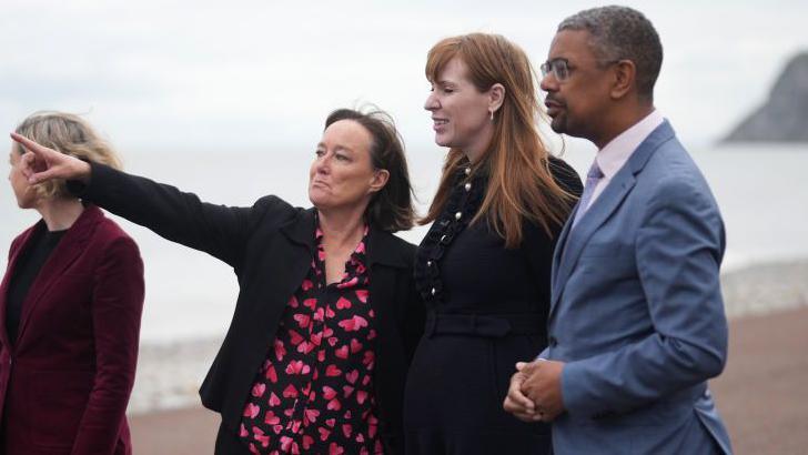 Jo Stevens with UK Labour deputy leader Angela Rayner and Welsh first minister Vaughan Gething