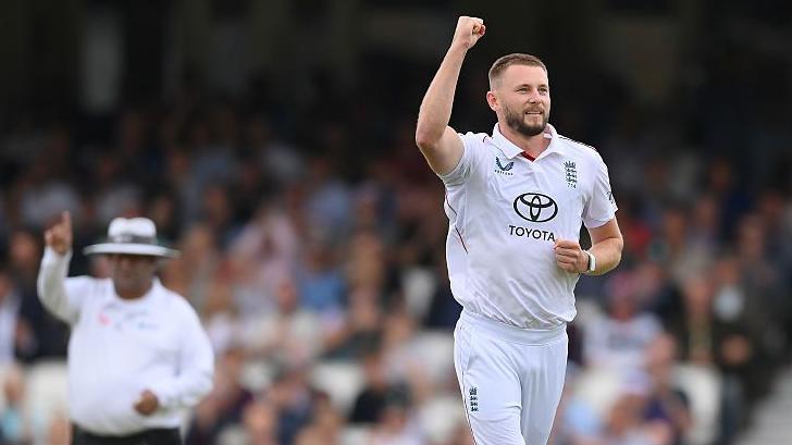 Gus Atkinson celebrates a wicket
