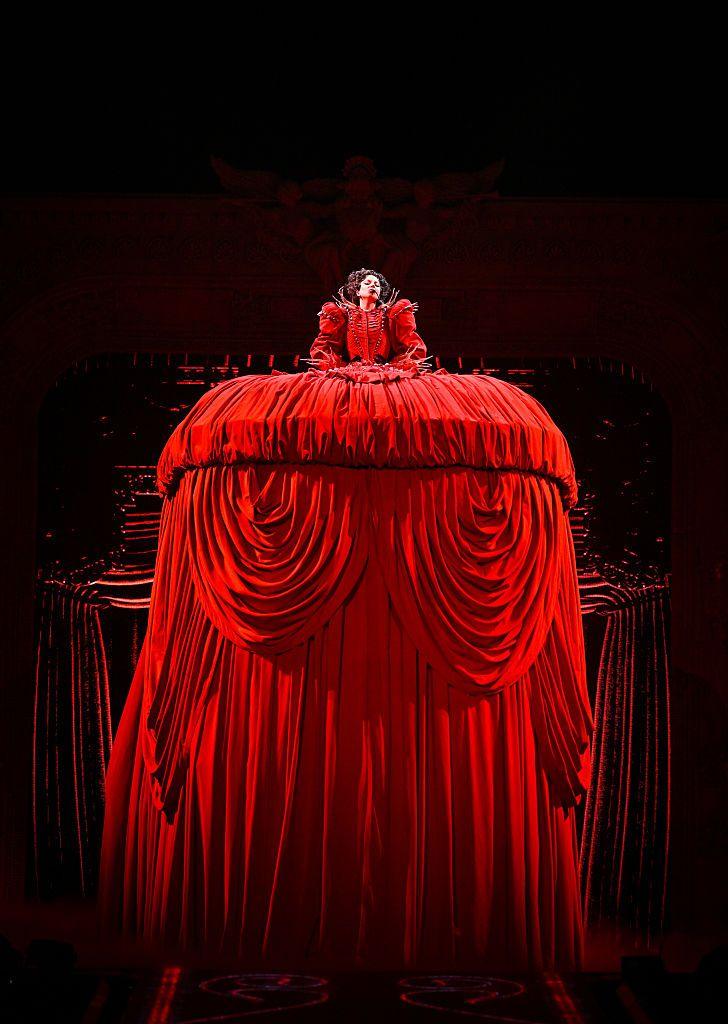 Lady Gaga in a towering red dress