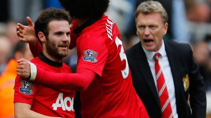 Juan Mata (l) and David Moyes