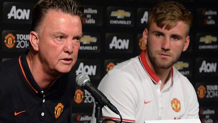 Man Utd manager Luis van Gaal (left) and defender Luke Shaw