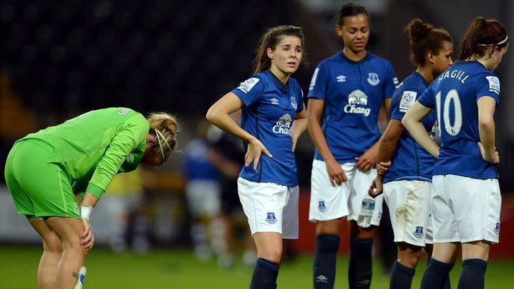 Everton's players react after suffering relegation