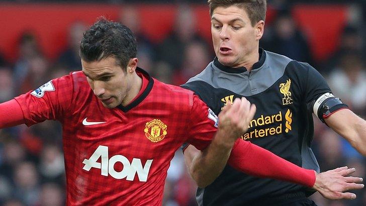 Robin van Persie of Man Utd and Liverpool's Steven Gerrard
