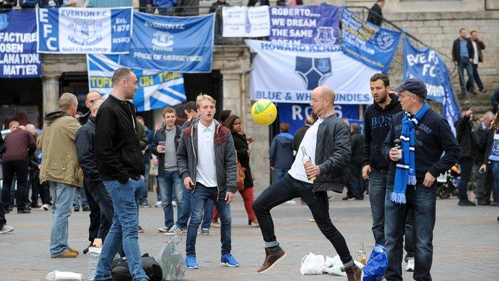 Everton fans ahead of the Europa League match with Lille