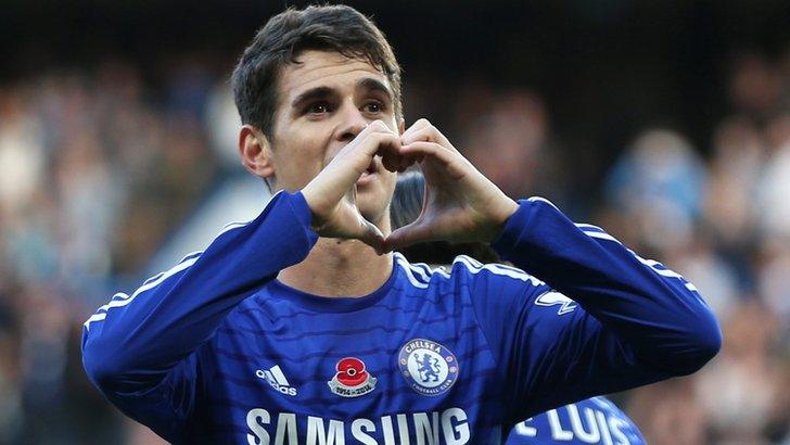 Oscar celebrates scoring for Chelsea against QPR