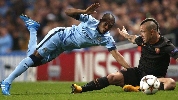 Fernandinho of Man City and Roma's Radja Nainggolan