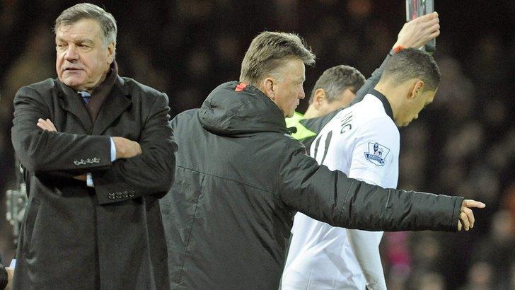 West Ham manager Sam Allardyce (left) with Manchester United boss Louis van Gaal