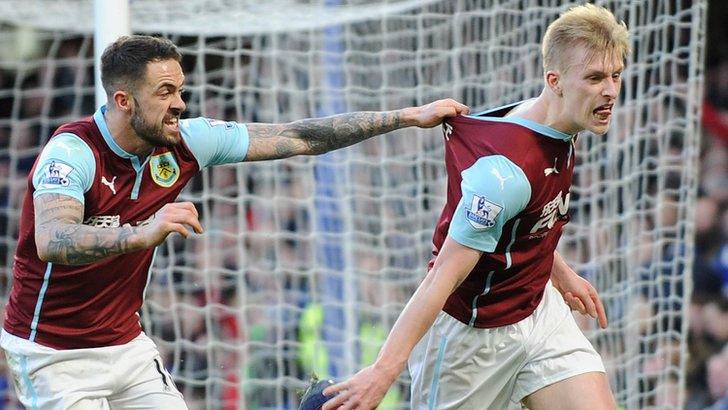 Ben Mee celebrates his equaliser with Burnley team-mate Danny Ings