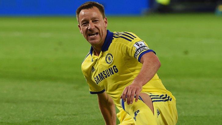 Chelsea defender John Terry celebrates scoring against Leicester City