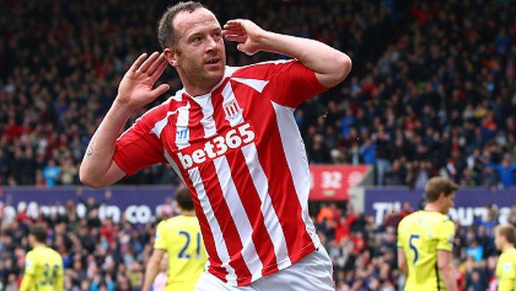 Stoke midfielder Charlie Adam celebrates scoring against Tottenham