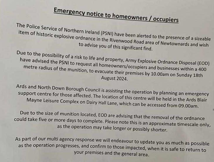 Written notice being handed to residents which is titled: "Emergency notice to homeowners/occupiers