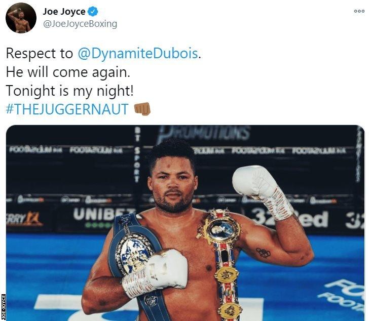 Joe Joyce tweets an image of himself holding the British title