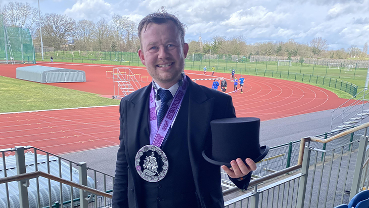 Anghus Weightman after running in his uniform