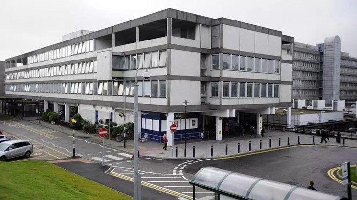 The main entrance of the Aberdeen Royal Infirmary building at Foresterhill, Aberdeen.