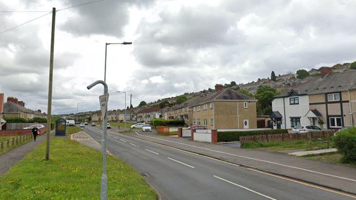 Google maps image of Gors Avenue, Townhill, in Swansea. Grass is visible on the left of the road, with terraced houses on both sides.