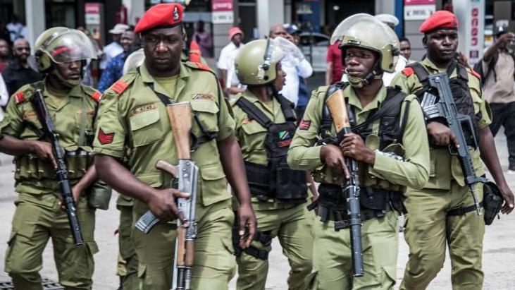 Members of the security forces patrol after preventing a banned opposition rally from taking place in Dar es Salaam, Tanzania, 23 September 2024