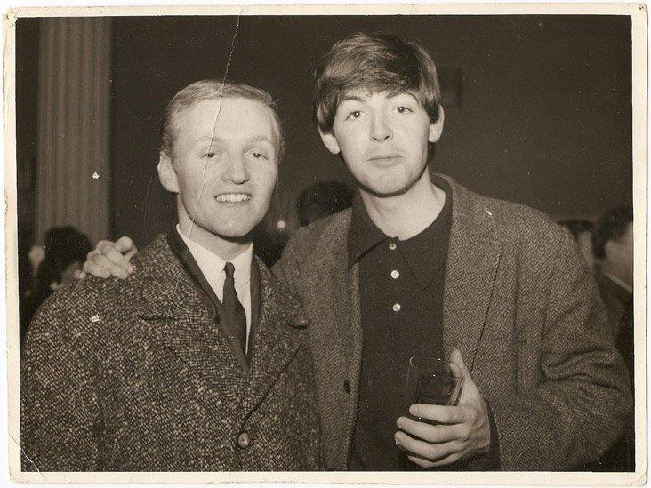 Pete MacLaine and Paul McCartney backstage at the Manchester Apollo in 1963