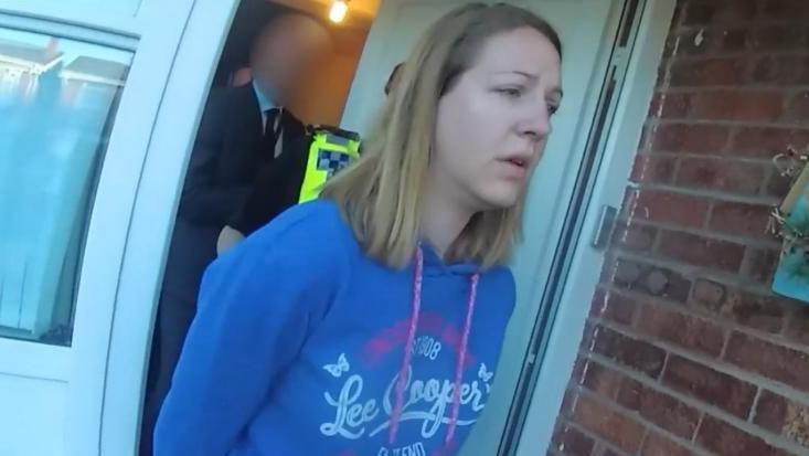 A screengrab from bodyworn footage of Lucy Letby as she's being arrested 