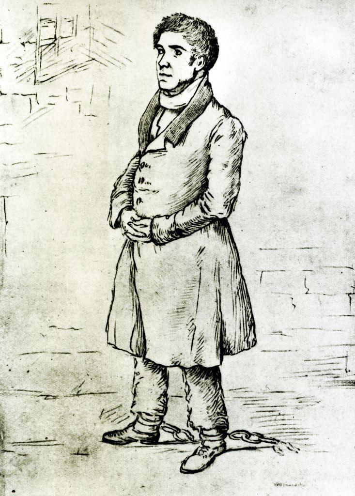 A drawing of William Burke in his cell before being hanged, by Benjamin Crombie