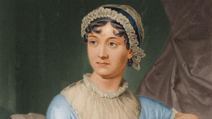 A painting of a woman in a bonnet and an old-fashioned dress looking to the left