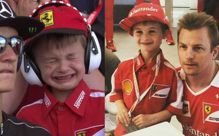 Thomas Danel meets Kimi Raikkonen during the 2017 Spanish Grand Prix