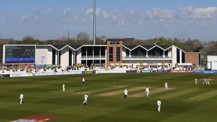 General view of cricket being played at Chester-le-Street in Durham in front of the main pavillion