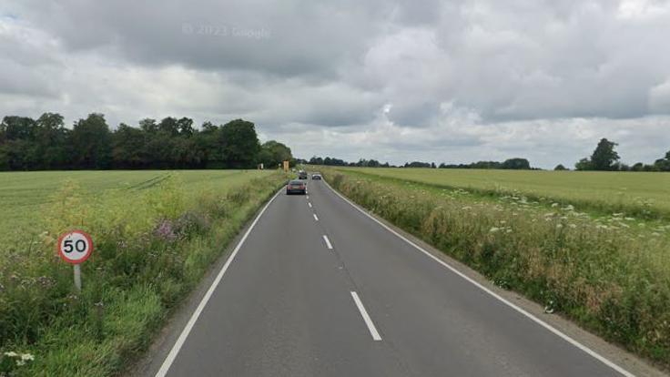 The A417 near Wantage. It is a straight road cutting through green fields.