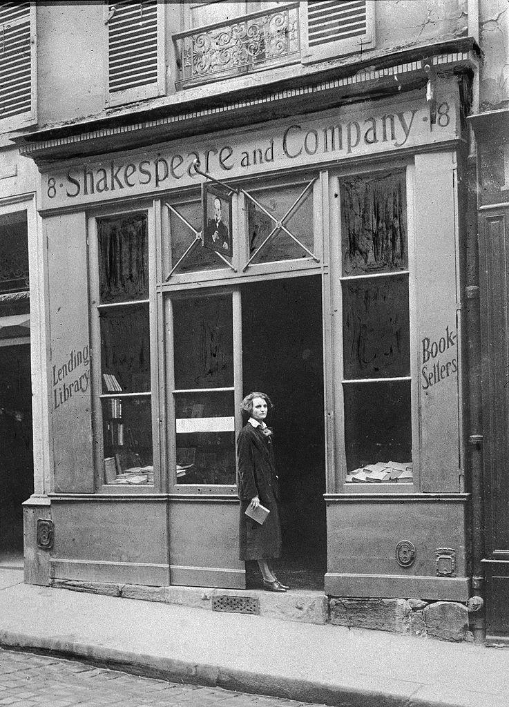 Sylvia Beach outside her Paris bookshop