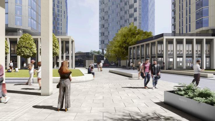 A street levels artists impression of the tower blocks proposed by Renaker