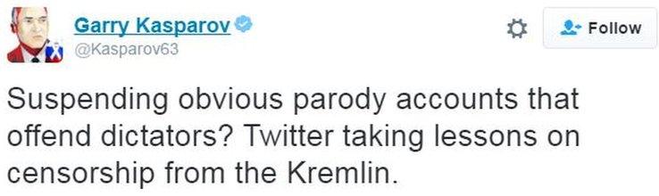 Garry Kasparov, tweet accusing Twitter of "taking lessons on censorship from the Kremlin"