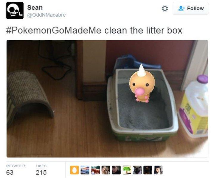 Tweet: Pokemon Go made me clean cat litter tray