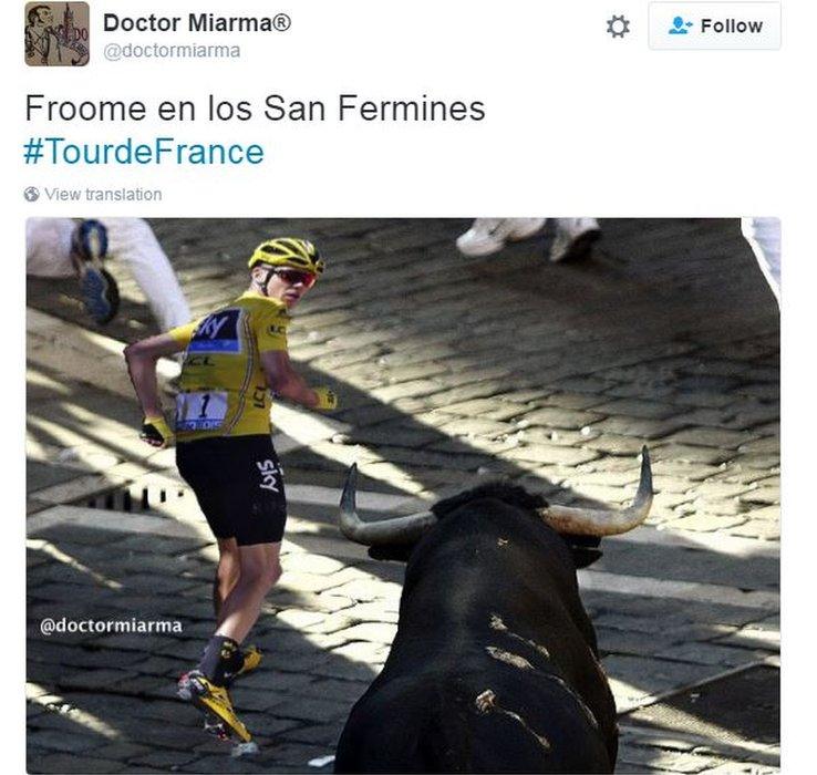 Froome running from a bull