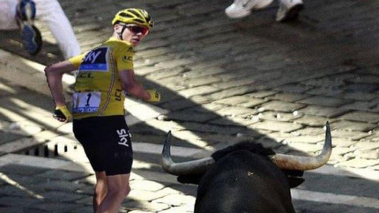 Froome running from a bull