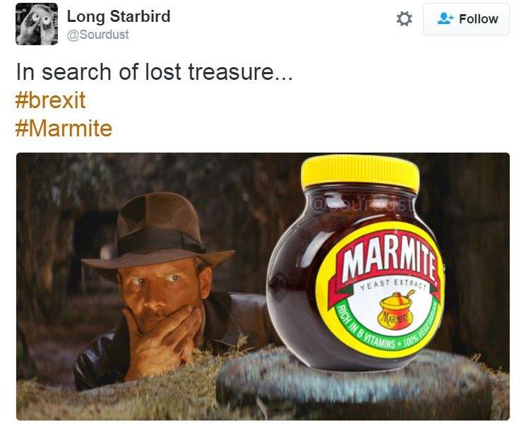 Indiana Jones eyes a tub of Marmite