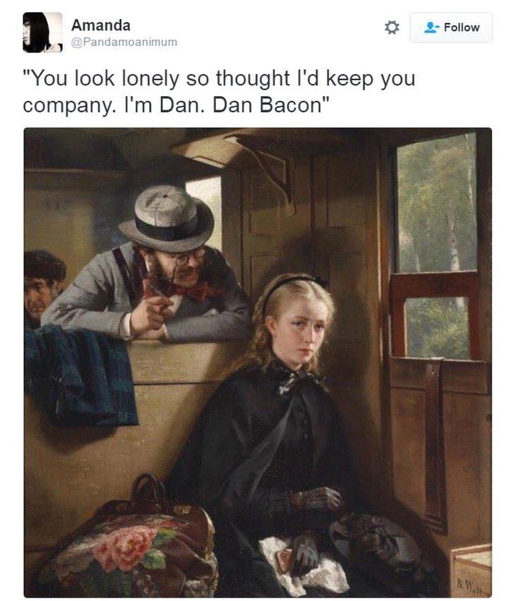 Vintage image of Victorian man leering over innocent girl on train