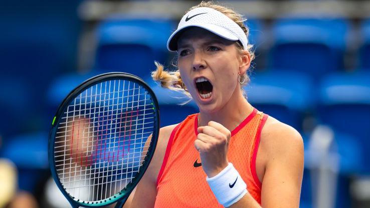 Katie Boulter reacts during a match. 