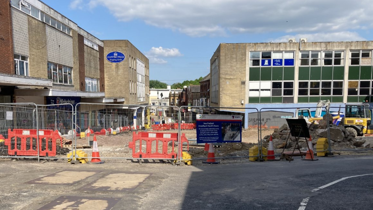 Construction work outside Glover's Walk shopping centre in Yeovil