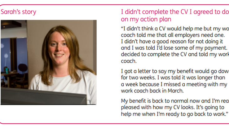 "Sarah's story" from DWP leaflet