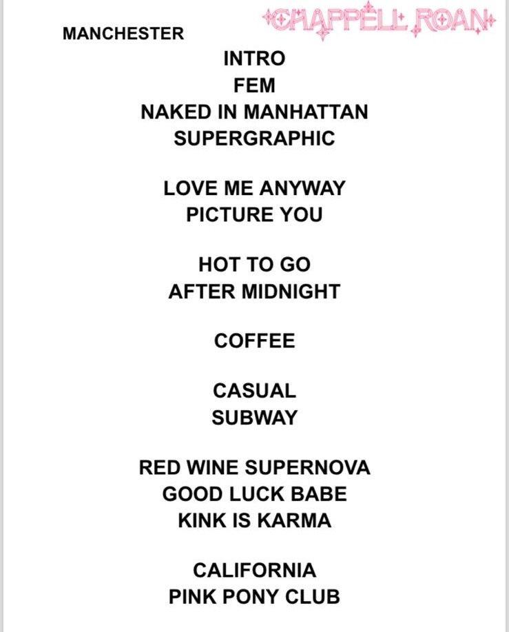 Chappell Roan's Manchester setlist