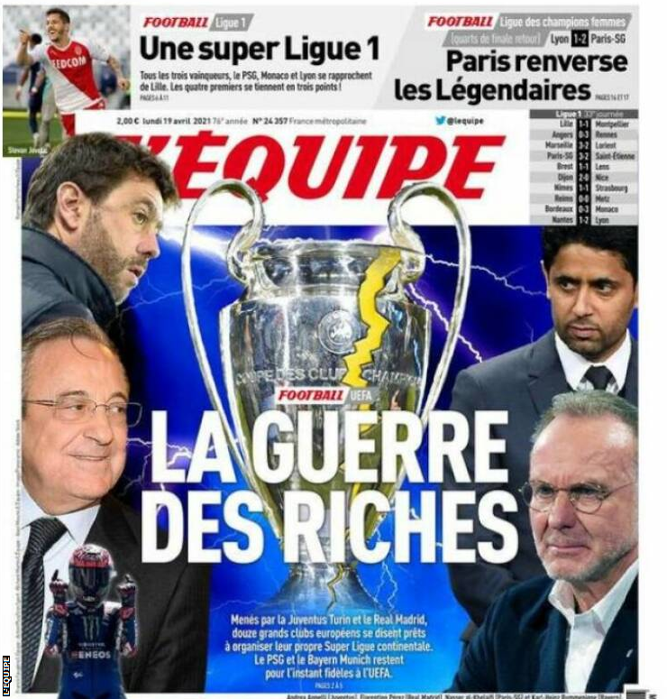 L'Equipe refers to the news as 'war'