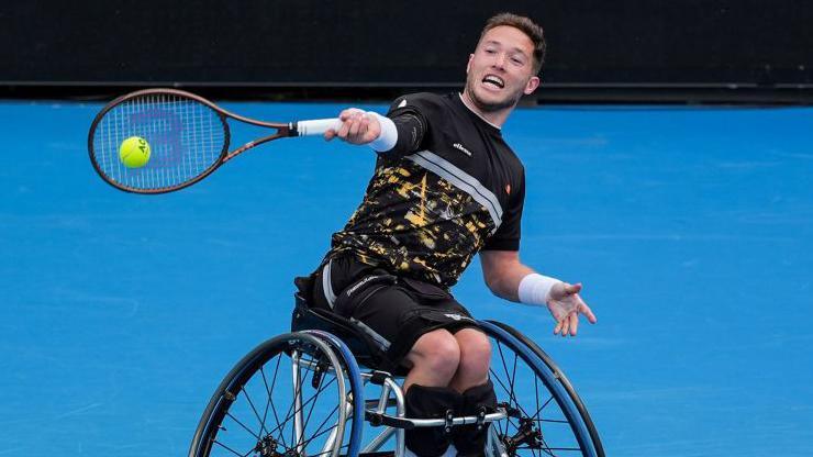 Wheelchair tennis player Alfie Hewett in action at last year's Australian Open