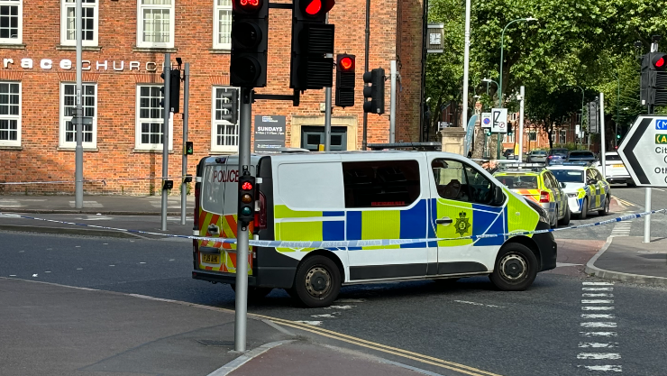 A police van inside a police cordon in Wilford Street, Nottingham