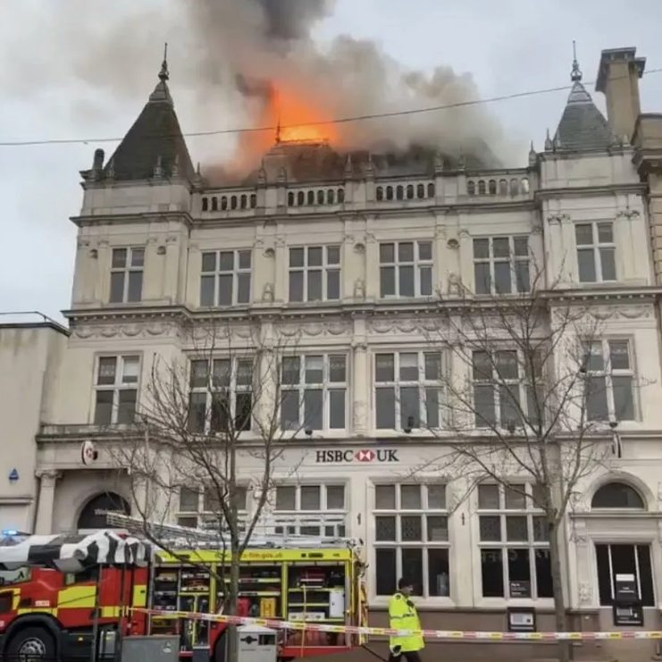 A fire at the former HSBC branch in Loughborough