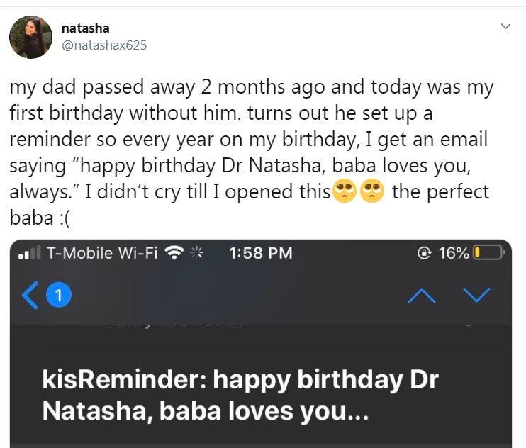 Screen shot of Natasha's tweet