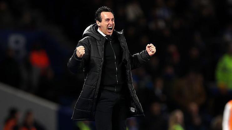 Unai Emery celebrates Aston Villa's win at Brighton