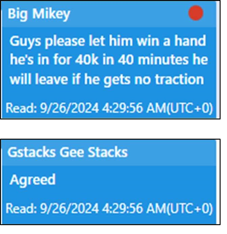 Texts in the US justice department's evidence appears to show co-conspirators messaging. A text from 'Big Mikey' says: Guys please let him win a hand he's in for 40k in 40 minutes he will leave if he gets no traction. A reply from Gstacks Gee Stacks says: Agreed.