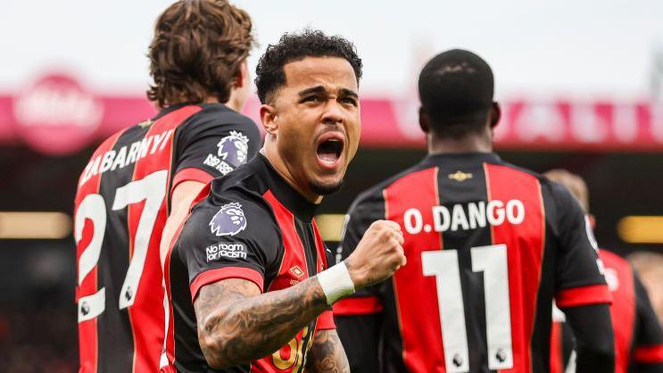 Justin Kluivert celebrates putting Bournemouth ahead against Nottingham Forest