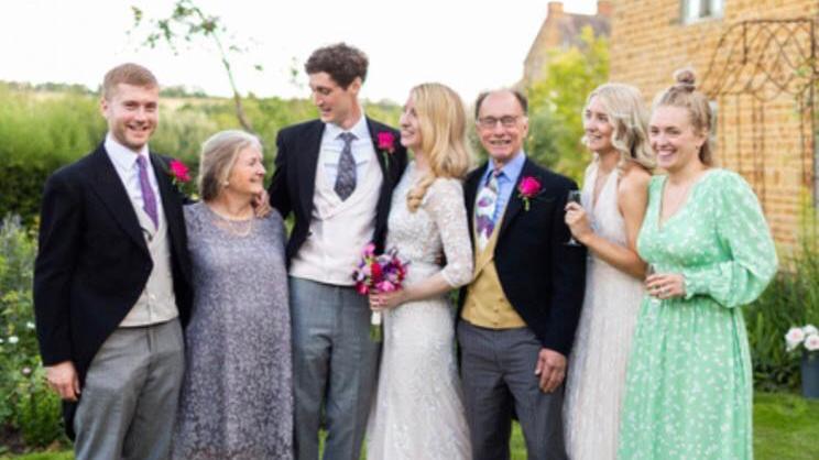 Sarah and David with their children at the eldest daughter's wedding