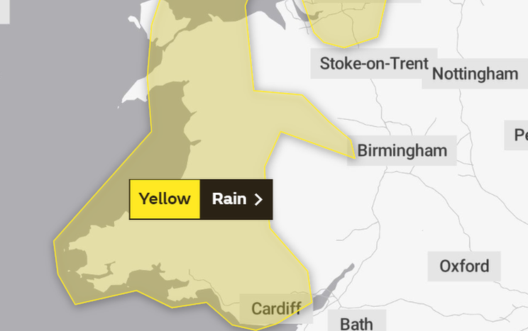 Yellow Met Office weather warning covering Wales